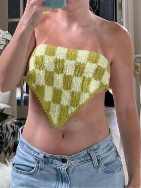 NWT SOI Studio Cropped Checkered Bandana Top, Size XS